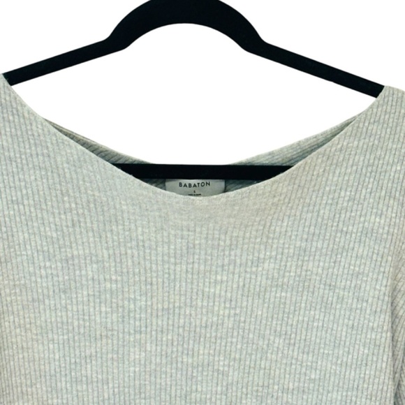 Aritzia Babaton Grey Kitano Wool Linen Blend Criss Cross Sweater Sz Large - Picture 9 of 9
